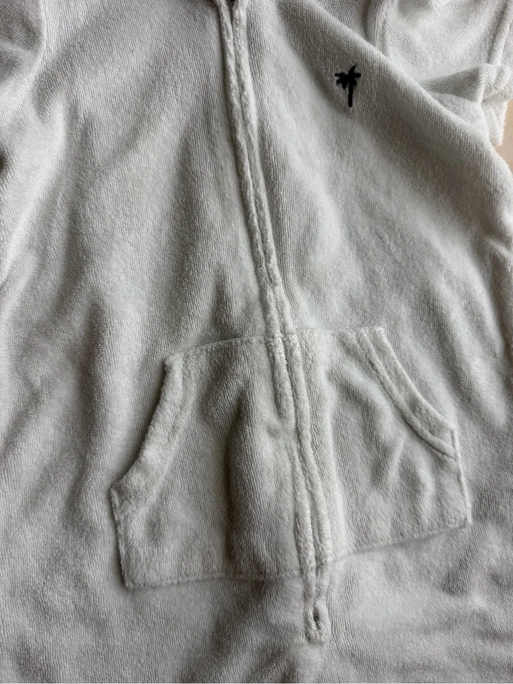 Carter's White Hooded Terry Baby Romper with Gray Stripes